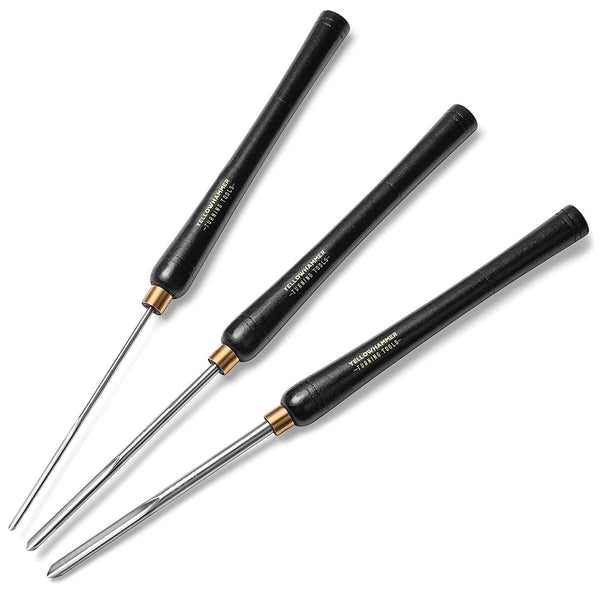 Yellowhammer Turning Tools Essentials 3 Piece Bowl Gouge Set Includes 1/4 Flute, 3/8 Flute, and 1/2 Flute Featuring Beech Handles, Brass Ferrules and High Speed Steel Blades