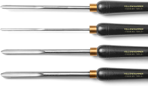 Yellowhammer Turning Tools Ultimate 4 Piece Bowl Gouge Set Includes 1/4 Flute, 3/8 Flute, 1/2 Flute and 5/8 Flute Featuring Beech Handles, Brass Ferrules and High Speed Steel Blades