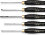 Yellowhammer Turning Tools 5 Piece Mini Lathe Chisel Set, Excellent for Detail Work on Your Mini Lathe, Features High Speed Steel Blades, Brass Ferrules and Beech Handles